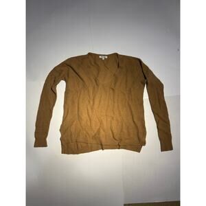 Madewell Womens XS Camel Brown Ribbed V-Neck Knit Sweater Long Sleeve Slit Hem